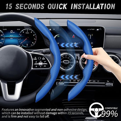 WOCOCN 3pcs Car Steering Wheel Cover,Anti-Skid Carbon Fiber Steering Wheel Protector for Men Women,Multiple Color Options,Universal for Most Car Interiors Accessories (Bule 3PCS)