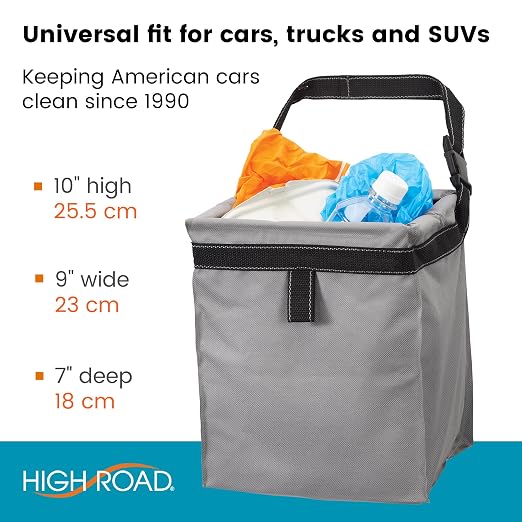 High Road TrashStash Hanging Car Garbage Bag with Push-Close Lid and Waterproof Bin for Cars, SUVs and Trucks - Holds 3 Gallons of Car Trash
