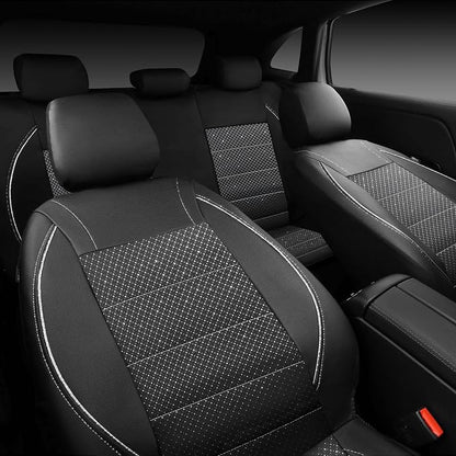 CAR PASS Piping PU Leather Car Seat Cover Full Set, Inside Zipper Design and Reserved Opening Holes, Airbag Compatible,Universal FIT for Car, SUVs,Van,Trucks（Full Set, Black & Silver