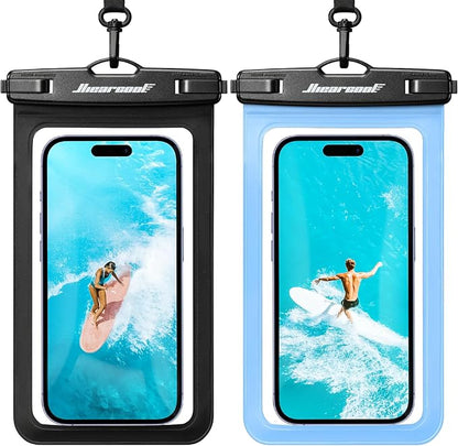 Hiearcool Waterproof Phone Pouch, Waterproof Beach Bag Compatible for iPhone 17 16 15 14 13 Pro Max, IPX8 Cellphone Travel Essentials for Beach -Black & Sky Blue-2Pack