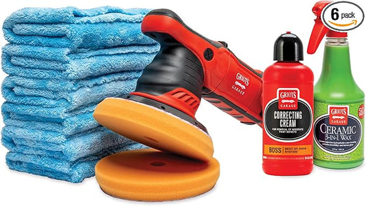Griot's Garage G9 Orbital 2-Step Ceramic Kit for Car Polishing and Detailing, Includes Orbital Polisher, BOSS Correcting Cream, 6.5" Foam Pads, Ceramic 3-in-1 Wax, and Microfiber Towels, 11558