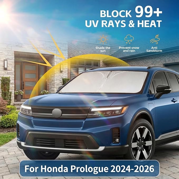 Windshield Sun Shade for Honda Prologue 2024 2025 2026 Sunshade Front Window Shade Custom Fit Prologue Accessories Sun Visor Foldable Shade Blocks UV Rays Accessories