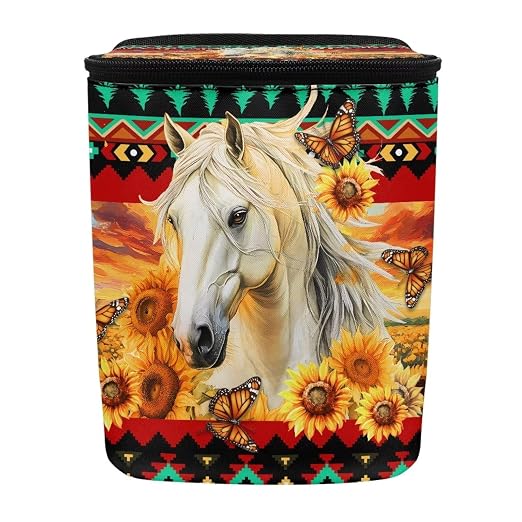 Aztec Tribe Horse Sunflower Print Trash Can for Car Leakproof Garbage with Lid and Zipper Trash Bin Hanging Back of Seat Auto Interior Accessories Universal Fit Most Truck SUV Van