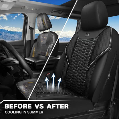 CAR PASS 3D Foam Mesh Leather Car Seat Covers Front Seats, Air Cool Mesh Front Seat Covers for Car, Universal Fit for SUV Truck Sedan Automotive, Armrest Airbag Compatible, Black and Gray