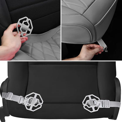CAR PASS 2 Pack Leather Front Car Seat Covers, Bottom Seat Covers Full Wrapped with Storage Pocket, Anti-Slip Leather Seat Protectors,Waterproof Seat Cushion Pad Universal Fit Sedan SUV Truck, Gray
