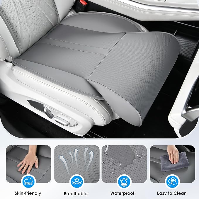 FLORICH Car Seat Extender Leg Support Cushion for Driver Seats Office Chair, Leather Widened seat Cushion for Long Drivers Universal Car Seat Cushion Legs Rest Pads-Grey
