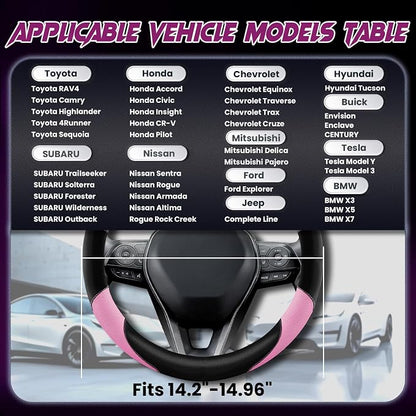 Soft Leather Steering Wheel Cover with Breathable Design and Anti-Slip Grip, Fully Compatible with Tesla, Toyota, Honda, Nissan 14.5-15.2 inch Round Steering Wheel（Sedans and SUVs）