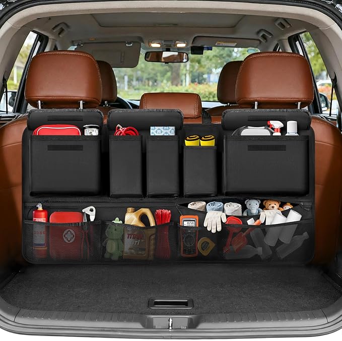 Trunk Organizer for SUV, 35.5" x 18.2" Large Capacity Car Organizers and Storage, Backseat Hanging Storage Bag with 10 Pockets, Adjustable & Waterproof Car Interior Accessories for SUV Truck MPV