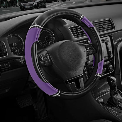 Road Comforts Leather Steering Wheel Cover - Made with PVC Leather - Anti-Slip, Universal Fit 14 1/2 inches to 15 1/2 inches - Purple