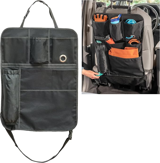 High Road BackPockets Seat Back Organizer - Back of Seat Organizer and Seat Protector with 7 Storage Pockets for Cars, SUVs, Work Trucks and Vans