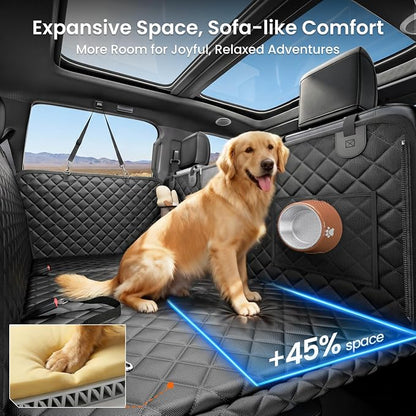 REEVAA 2.0 Hard Bottom Back Seat Extender for Heavy-Duty Dogs, Dog Truck Seat Cover with Cushion Sponge, Waterproof Dog Hammock with Mesh Window for Car, Universal Fit for Crew Cab Truck/SUV, XL Black