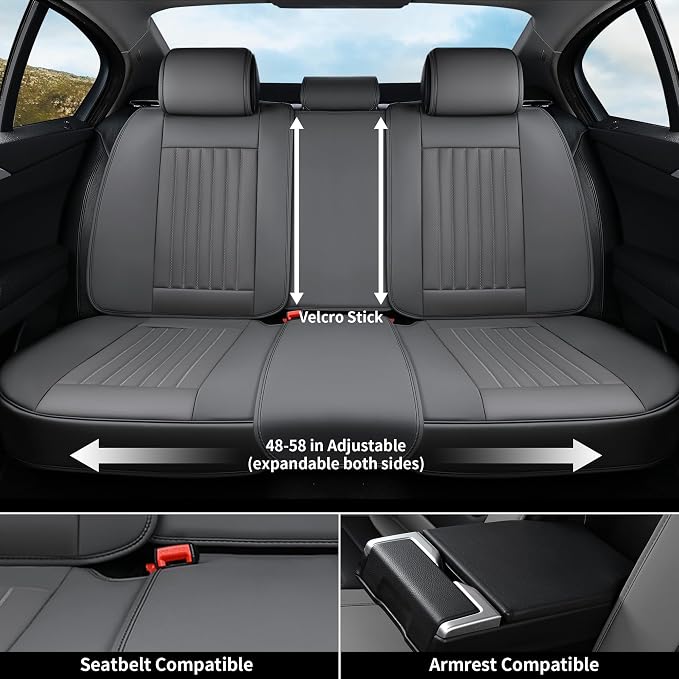 Coverado Front Seat Covers, Car Seat Cover, Gray Seat Covers for Cars, 2PCS Car Seat Protector,Waterproof Faux Leather Car Seat Cushion, Luxury Seat Cushions, Auto Seat Covers Fit for Most Vehicles