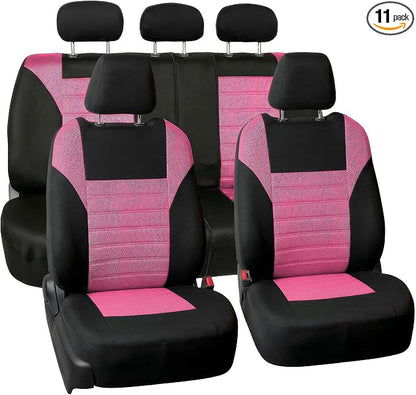 FH Group Automotive Car Seat Covers Full Set Premium 3D Air Mesh Front Seat Covers, Airbag Compatible & Split Bench Cover Universal Fit Interior Accessories for Cars Trucks and SUVs - Pink