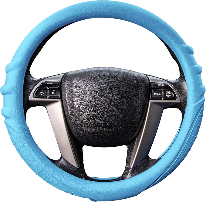 FH Group Universal Fit Silicone with Grip and Pattern Massaging Grip Steering Wheel Cover fits most Cars, SUVs, Trucks, and Vans Light Blue