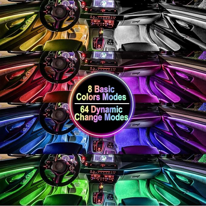 BFXM Car Interior Lights, Car Accessories Interior, 5V LED Strip Lights with USB Adapter, Ambient Lighting, App & Remote Control Music Sync Color Change Lights for Truck Car Decor