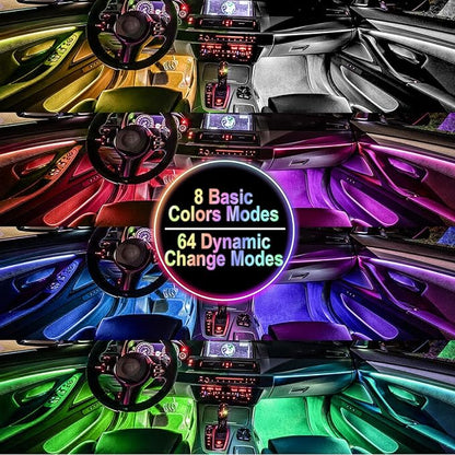 BFXM Car Interior Lights, Car Accessories Interior, 12V LED Strip Lights with Cigarette Lighter Adapter, Ambient Lighting Car, App & Remote Control Music Sync Color Change Lights for Truck Car Decor