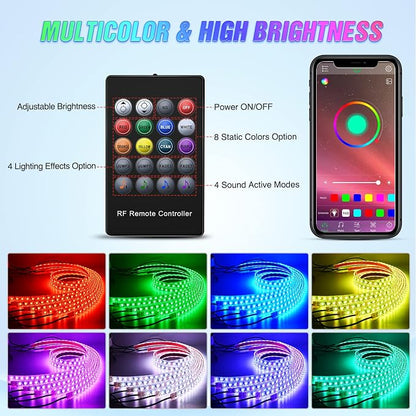 Nilight 6Pcs Car Underglow Neon Accent Strip Lights 300 LEDs RGB Multi Color DIY Sound Active Function Music Mode with APP Control and Remote for Van SUV Truck