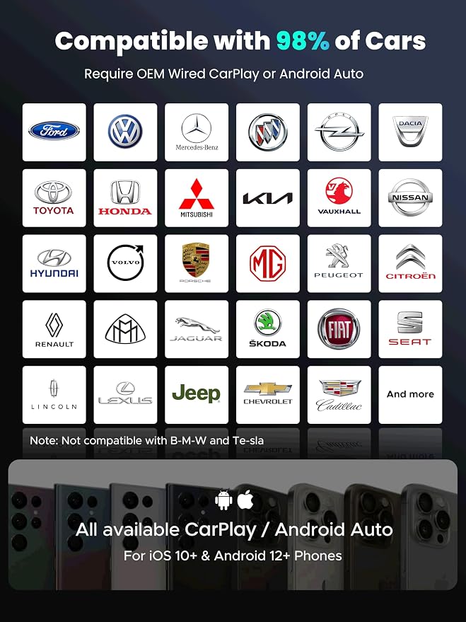 4-in-1 Wireless CarPlay Adapter for Streaming Netflix/YouTube/TikTok/TF Card, 2026 Magic Video AI Box & Android Auto Dongle [Dual Band WiFi, Autolink Pro] Plug & Play, Fits for OEM Wired Car Play Car