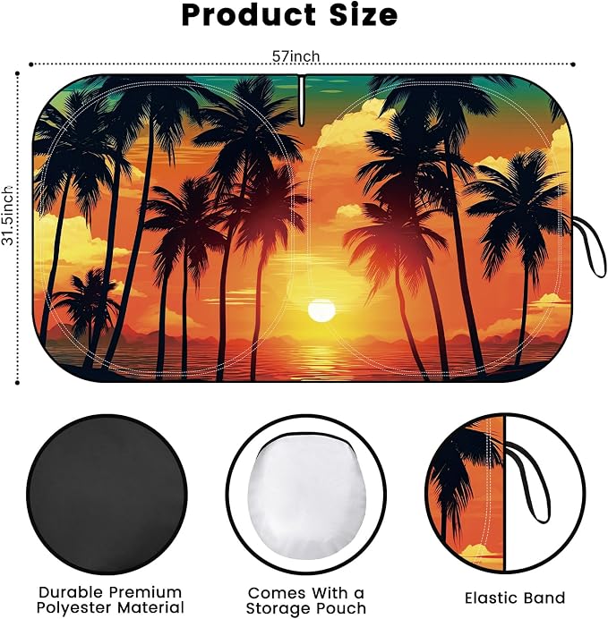 Windshield Sun Shade, Car Sun Shade Windshield, Reflector Sunshade Offers Ultimate Protection for Car Interior, Reflective Polyester Blocks Heat for Sedans, Mini SUVs, Hatchbacks - 57 x 31.5 inches