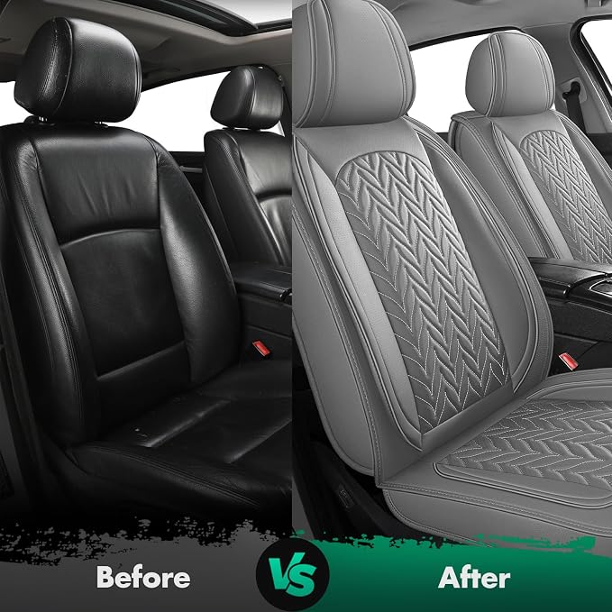 SCITOO 2PCS Car Seat Covers, Waterproof Front Seat Covers Automotive Seat Covers Vehicle Seat Covers Car Seat Protector Seat Cover Set for Cars SUV Pick-up Truck Sedan (2PCS Front, Gray)