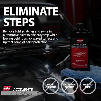 Malco Accelerate All-in-One Polish & Protection - One-Step Car Polishing Compound Designed to Remove Light to Medium Paint Defects/Deep Glossy Finish with 90-Day Protection (261032)