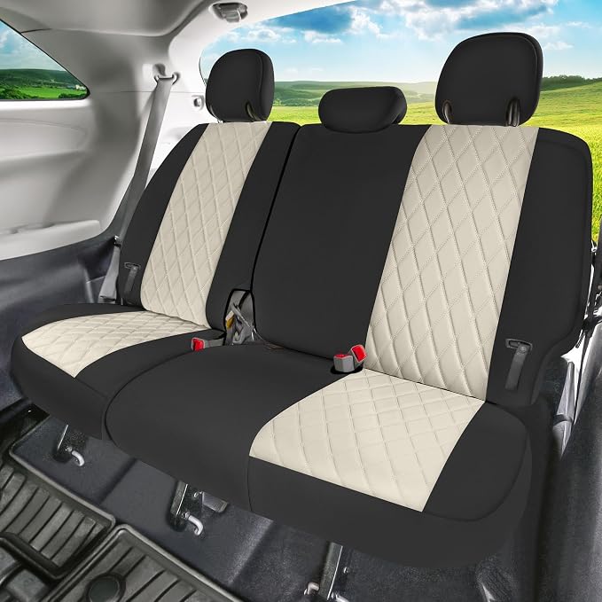 FH Group Custom Fit Car Seat Covers Specifically Made for Toyota Sienna 2011-2020, Car Seat Cover Full Set, 8 Seater Automotive Seat Covers in Beige Neoprene, Waterproof and Washable Seat Covers