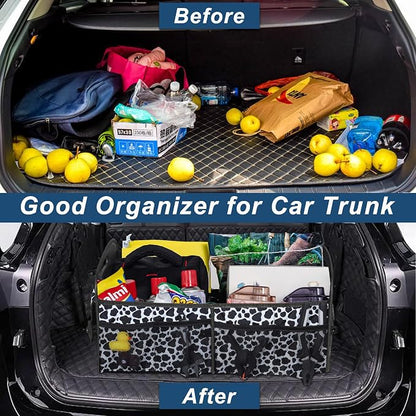 Deosk Trunk Organziers and Storage with Reinforced Handles,Car Accessories for Women/Men 50L Waterproof Polyester Trunk Organzier for Car/SUV/Minivan/Truck(Medium, Cow print)