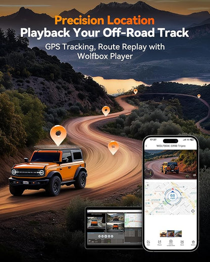 WOLFBOX G900 Tripro Bumper Version 3 Channel 4K Mirror Dash Cam, 8MP STARVIS 2 IMX678 Night Vision, 4K+2.5K+1080P Front and Rear Bumper Dash Cam, 5.8GHz WiFi, Voice Control, Includes 256GB Card & GPS