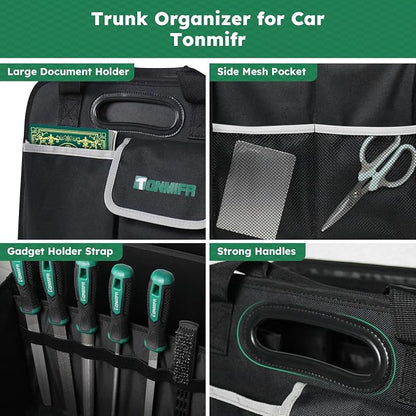 112L Large Capacity Car Trunk Organizer with 20L Insulated Fresh-Keeping Bag, Heavy-Duty 600D Waterproof Oxford Collapsible Storage for SUV, Sedan, Truck, 2 Securing Hooks & Reflective Strips