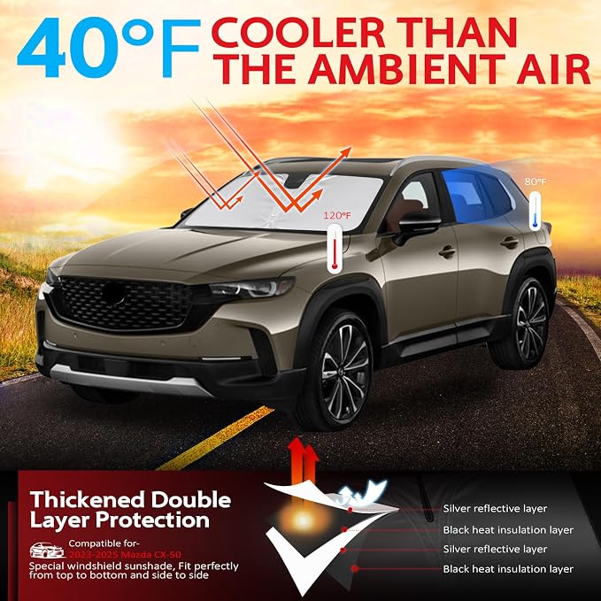 KAYZT Windshield Sun Shade for 2023-2025 2026 Mazda CX50 CX-50 Foldable Sunshade Front Window Custom Fit Car Accessories