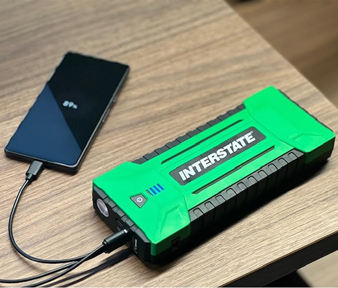 Interstate Batteries 12V Jump Starter and Charger 1200A (17,000mAH, 17Ah) Portable LED Jumpstart Battery Power Pack for 12 Volt Automotives, USB Electronics (JMP1700)