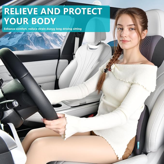 FLORICH Lumbar Support with Car headrest Back Pillow for Chair Headrest Pillow with Gel Memory Foam Massage Point Memory Foam Back Pillow for Office Chair(Light Grey)