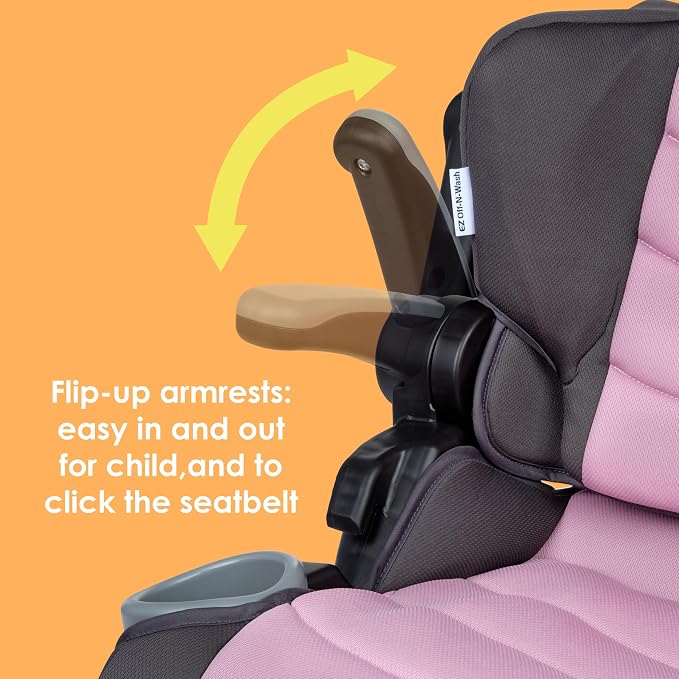 Baby Trend Protect 2-in-1 Folding Booster Seat, Dash Rose – Fold-Flat Travel-Ready Design, Lightweight Build, Belt-Positioning Comfort