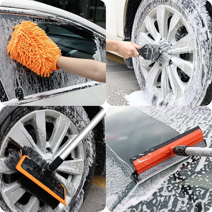 Wontolf 62'' Car Wash Brush with Long Handle, Scratch-Free Soft Bristles Sturdy Car Wash Mop, Complete Cleaning Brush Kit Wash Mitt Towel Windshield Squeegee Wheel Tire Brush for Car Truck RV Orange