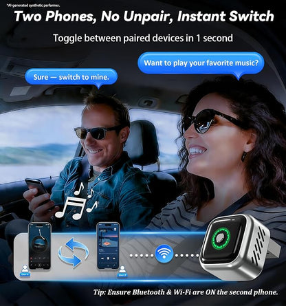 2026 Upgraded Wireless CarPlay Adapter with Buttons for Privacy Call & Two-Phone Fast Switch, Aluminum Cooling, Dual-Band WiFi, Mini Cable-Free, Compatible with Apple CarPlay & Android Auto, Gray