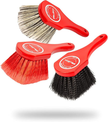 Maxshine Universal Cleaning Brushes (3-Piece Set) – Heavy-Duty, Medium-Duty, Soft Bristles – Removes Dirt & Stains – Wheels, Tires, & Exterior Surfaces – Carpets, Upholstery & Interior Surfaces