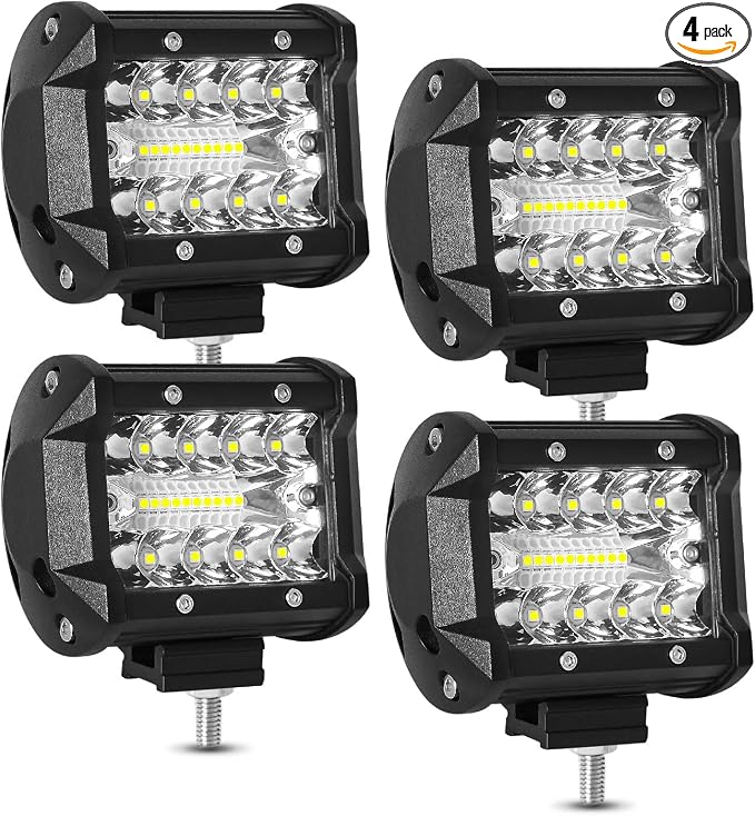 LED Pods, 4 Inch 60W LED Light Bar, 4PCS Spot Flood Combo Off Road Light Triple Row LED Work Light 6000LM Driving Fog Lamps for Pickup Truck Jeep ATV UTV SUV Boat Light