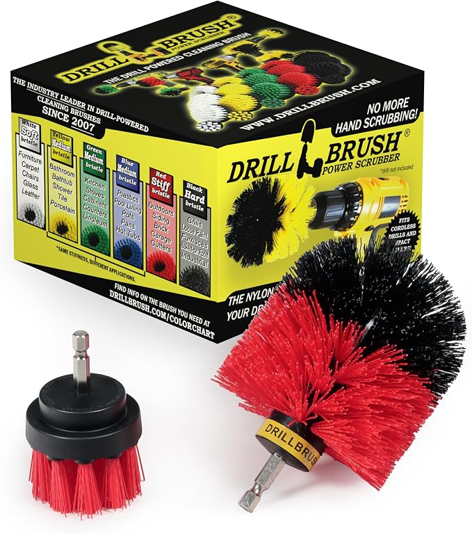 2 Piece Red Stiff Brush Cleaning Set - Outdoor Cleaning Brush Sets - Home Siding Cleaning Brush - Masonry Brick and Stone Cleaning Tools - Deck and Patio Scrubbers - Gutter Cleaning Outdoor Brush Set