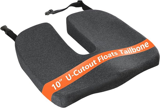 Larger Seat Cushion for Office Chair,10-Inch Extended U-Cutout,18"x16"x3",Coccyx,Sciatica Pain Relief Pillow,Memory Foam Wheelchair Car Seat Cushion,But Pillow Pad for Pressure Relief,Dark Grey