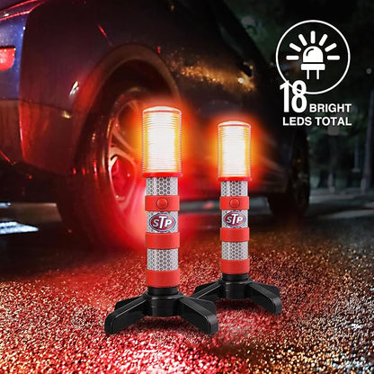 STP Emergency LED Road Flares with Jumper Cables for Car & Reflective Vest Kit Roadside Safety Kit, 3 Lighting Modes, Visible a Mile Away, 12-Foot 8-Guage Heavy Duty Jumper Cables, Vehicle Safety Kit
