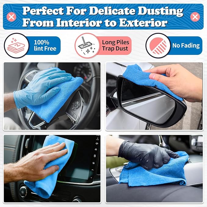 FIXSMITH Microfiber Cleaning Cloth, Shop Towels Bulk, 24 Pack Blue Microfiber Towels for Cars, All-Purpose Absorbent Cleaning Rags, Dust Cloth for Automotive, Mechanic, Garage, Bar, 12 x 11 inch