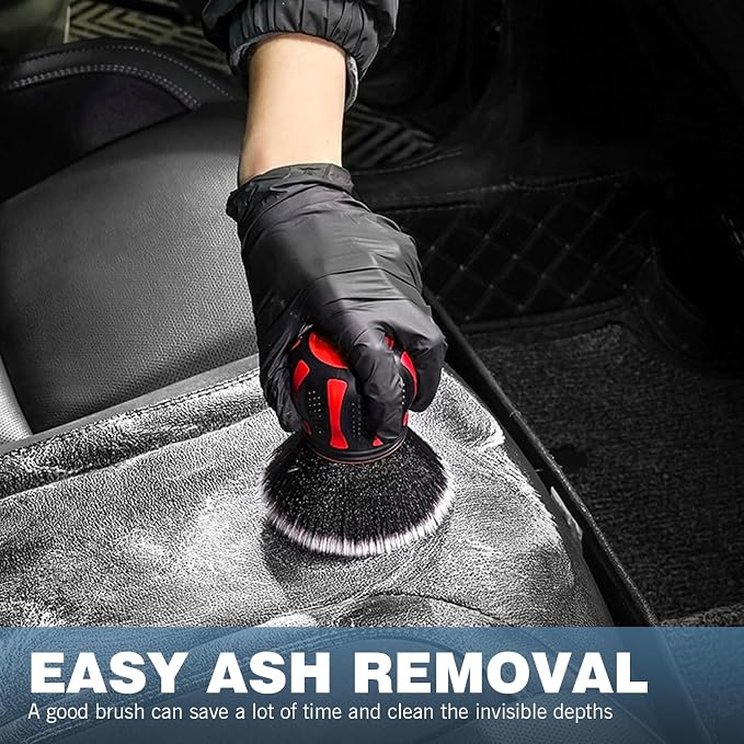 Car Detailing Brush, Multifunctional Soft Cleaning Brush for A/C Vents and Seat Gaps, Non-Slip Handle Ball-Shaped Multi-Function Cleaning Tool with Storage Rack, for Most Cars (Red)