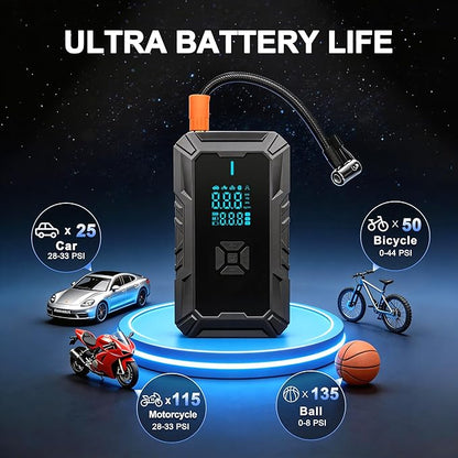 Car Battery Jump Starter with Air Compressor, Portable Jump Pack Fit for 1.5L-9L Gas & Diesel Vehicles (All 12V Batteries Car), Fast Tire Inflation Car Battery Booster Ideal for Men