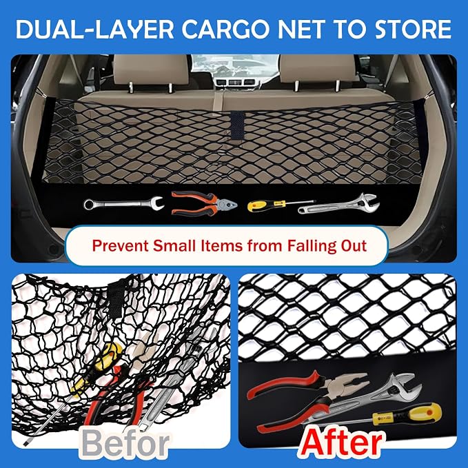 Truck Bed Cargo Net for Toyota Highlander 2020-2025 2026 Accessories, Envelope Style Rear Trunk Mesh Cargo Net, Heavy Duty 5mm Bungee&Double-Layer Nylon Storage Tailgate Netting Holder Organizer