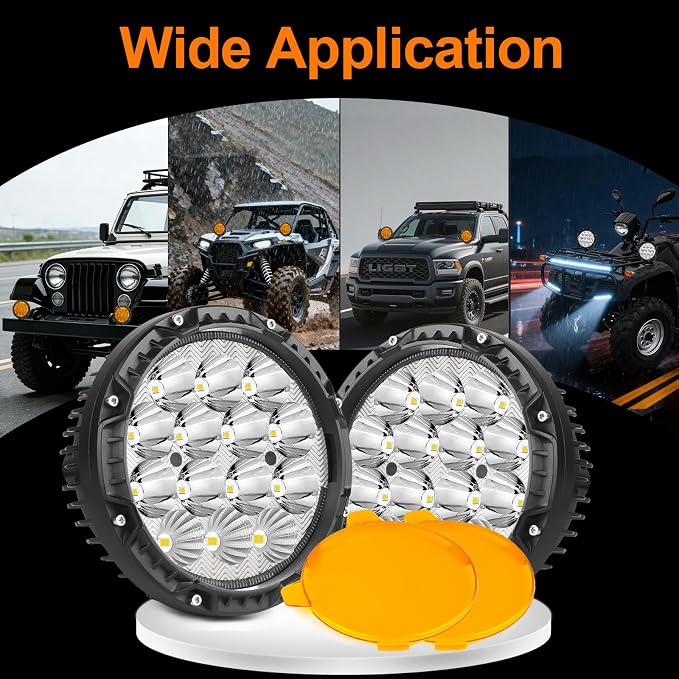 LIGBT 2PCS 5.6 Inch LED Driving Light Round 55W 5 Modes Dual Color Warning Offroad Driving Spot Lights IP68 Spot Flood Combo Fog Lights with Yellow Cover for Pickup SUV UTV ATV Trucks 4x4