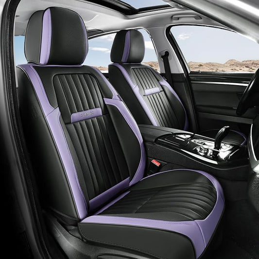 Coverado Car Seat Covers Front Seats, Seat Covers for Cars, Car Seat Protector, 2-Pack Car Seat Cushion Nappa Leather, Waterproof Seat Covers Carseat Cover Universal Fit for Most Cars(Purple&Black)