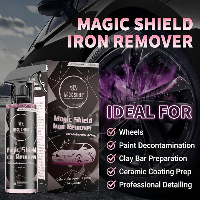 Magic Shield Iron Remover Spray for Cars 68oz – pH-Neutral Iron and Fallout Remover for Car, Motorcycle, RV & Boat | 5-Minute Reaction, Effective on Wheels & Paint | All-In-One Solution