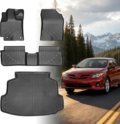 Floor Mats for Toyota Corolla 2009 2010 2011 2012 2013, for Corolla Standard,LE,S XLE,XRS,L,LE/S Special Edition Floor Mats, Front Rear Mats &Cargo Mat, TPE Anti-Slip Summer Winter Car Accessories