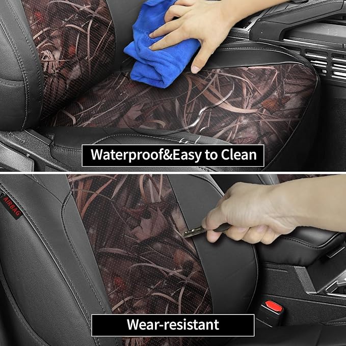 EKR Tacoma Leather Car Seat Covers Custom Fit for Toyota Tacoma 2012 2013 2014 2015 (Regular Seats) - Truck Seat Covers Full Set,Faux Leather(Black/Reed Camo)