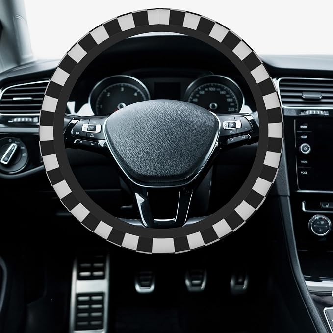 Car Steering Wheel Cover, 14.5"-15" Inch Universal Anti-Slip DurableSteering Wheel Protective Cover, Breathable Auto Interior Decoration Accessories for Sedan SUV Truck (Black White Checkered)